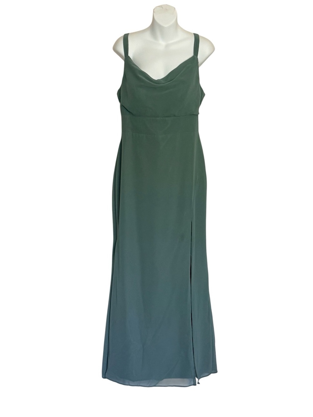 Azazie Eucalyptus Green Bridesmaid dress with a draped cowl neckline